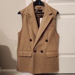 Zara Double-Breasted Vest in beige taupe size XS